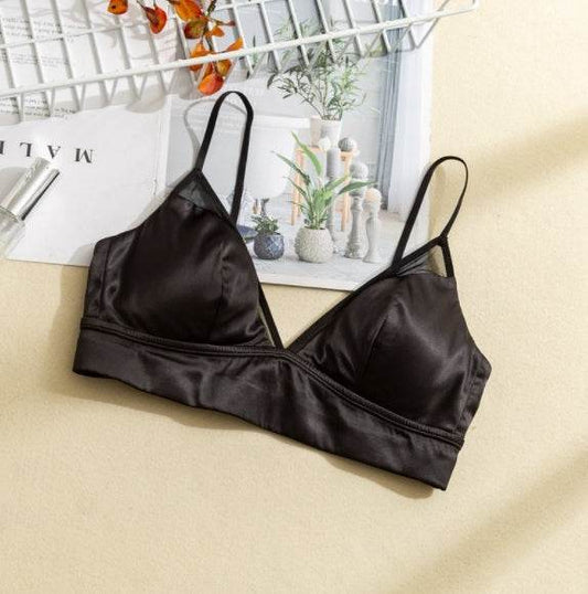 Silk Unwired Bra Glossy Satin Lingerie Thin With Chest Pad - MYLUXURY LANE ENTERPRISE