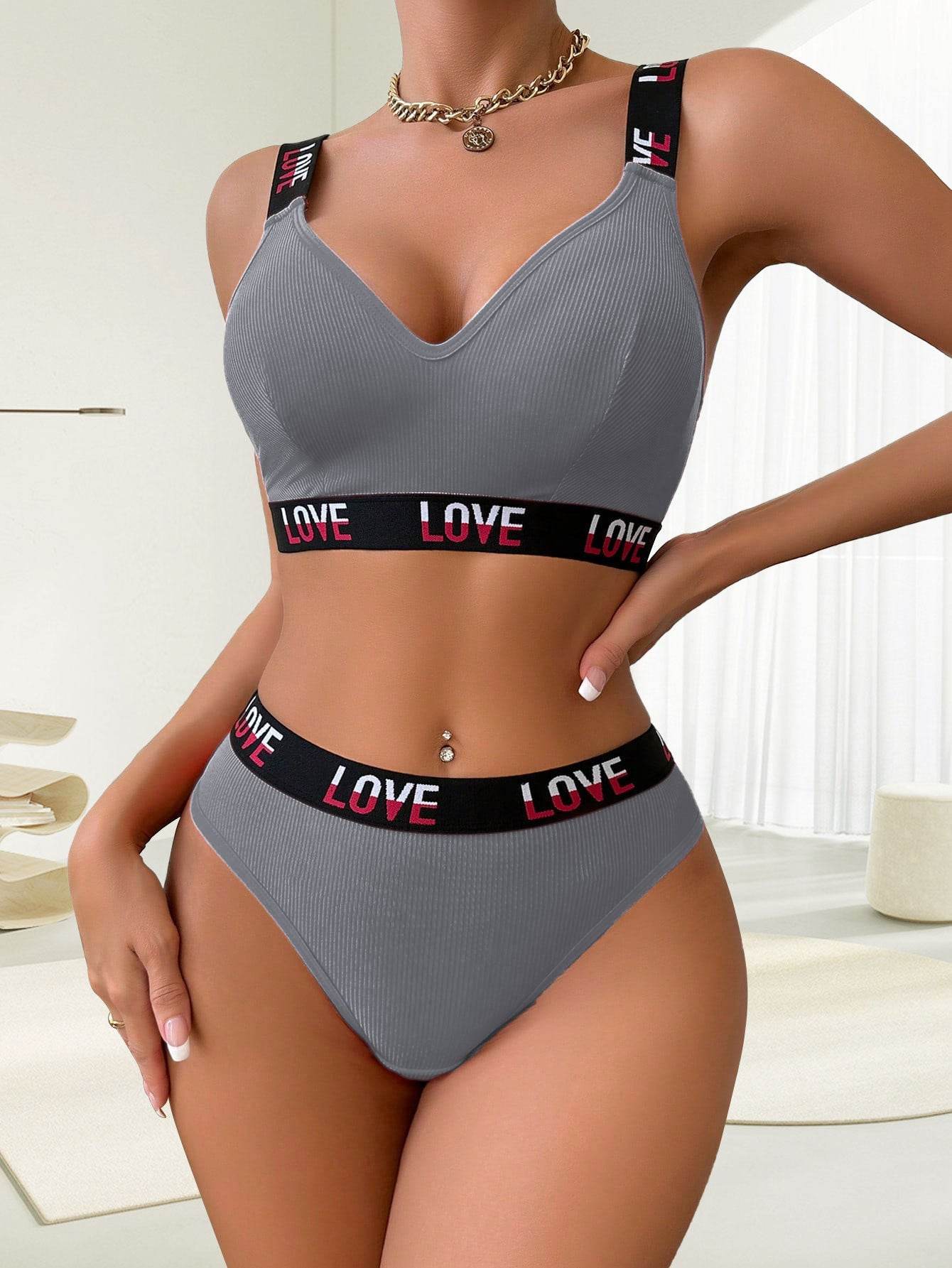 Sports Underwear Deep V T-back Contrast Color Letters - MYLUXURY LANE ENTERPRISE