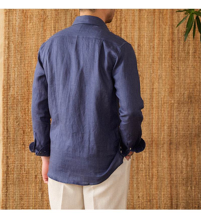 White For Men Linen Italian Long Sleeve Casual Shirt - MYLUXURY LANE ENTERPRISE
