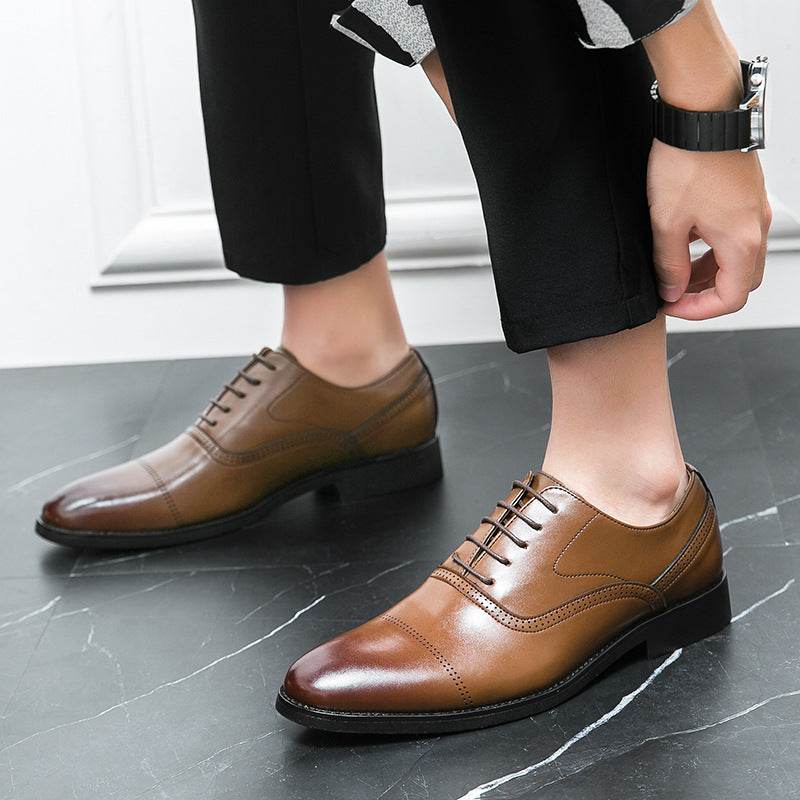 Business Leather Shoes Men's Formal Wear Oxford Pure Color Tied - MYLUXURY LANE ENTERPRISE