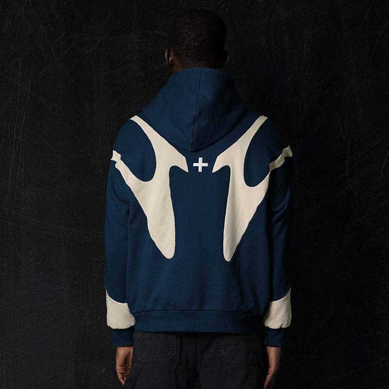 Pattern Stitching Trendy Hooded Cardigan Zipper Sweater - MYLUXURY LANE ENTERPRISE