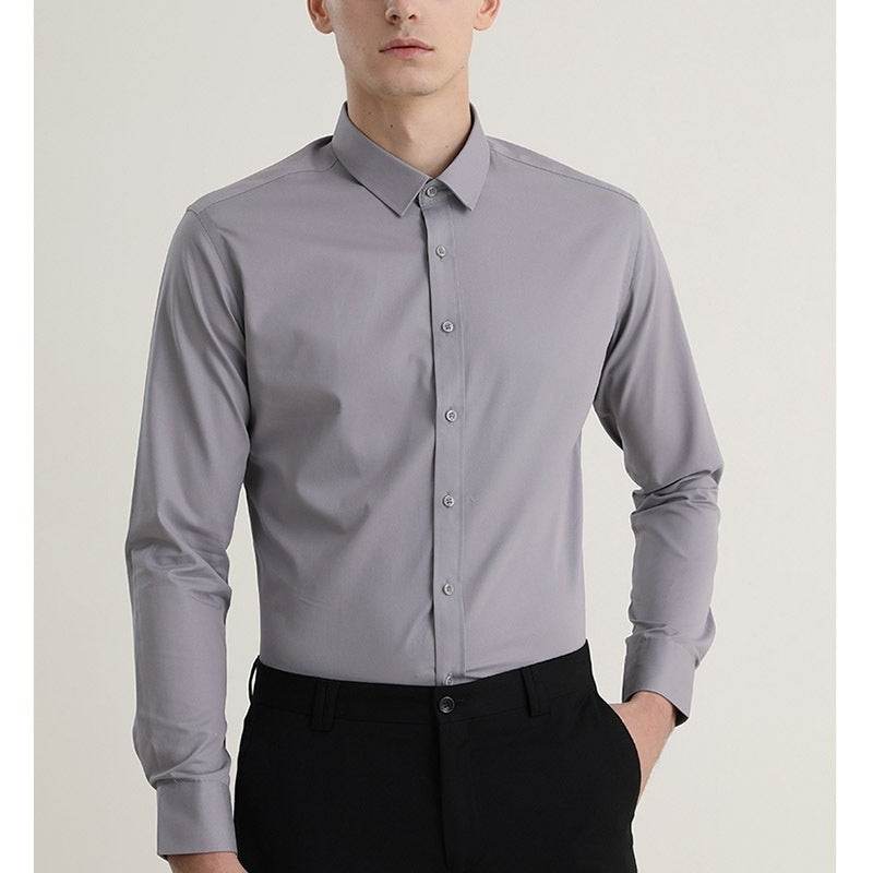 Long Sleeve White Shirt Men's Solid Color Stretch Slim-fitting Iron-free Anti-wrinkle Business Casual Men's Business Wear - MYLUXURY LANE ENTERPRISE