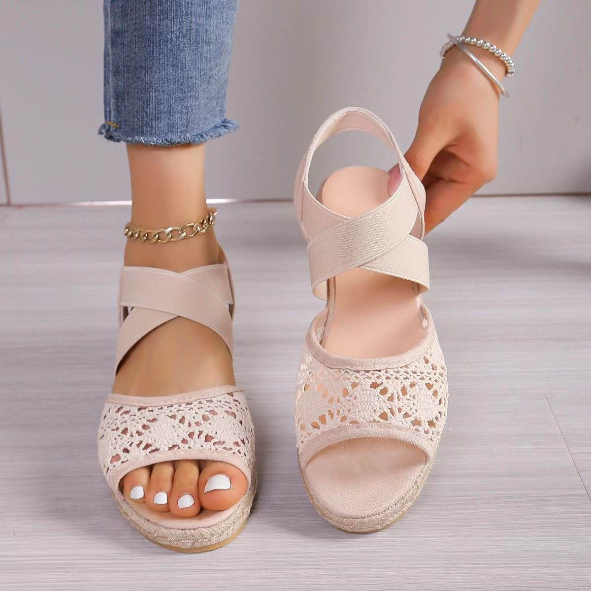 Lace Hollow Sandals Summer Fashion Hemp Wedges Shoes Women - MYLUXURY LANE ENTERPRISE