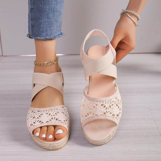 Lace Hollow Sandals Summer Fashion Hemp Wedges Shoes Women - MYLUXURY LANE ENTERPRISE