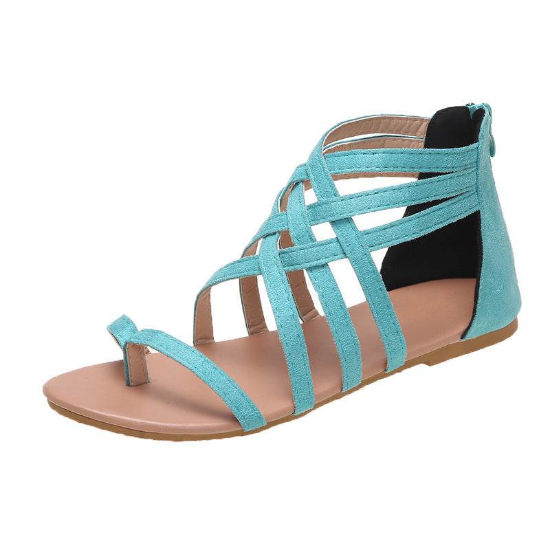 Women's Woven Cross Strap Back Zipper Sandals - MYLUXURY LANE ENTERPRISE
