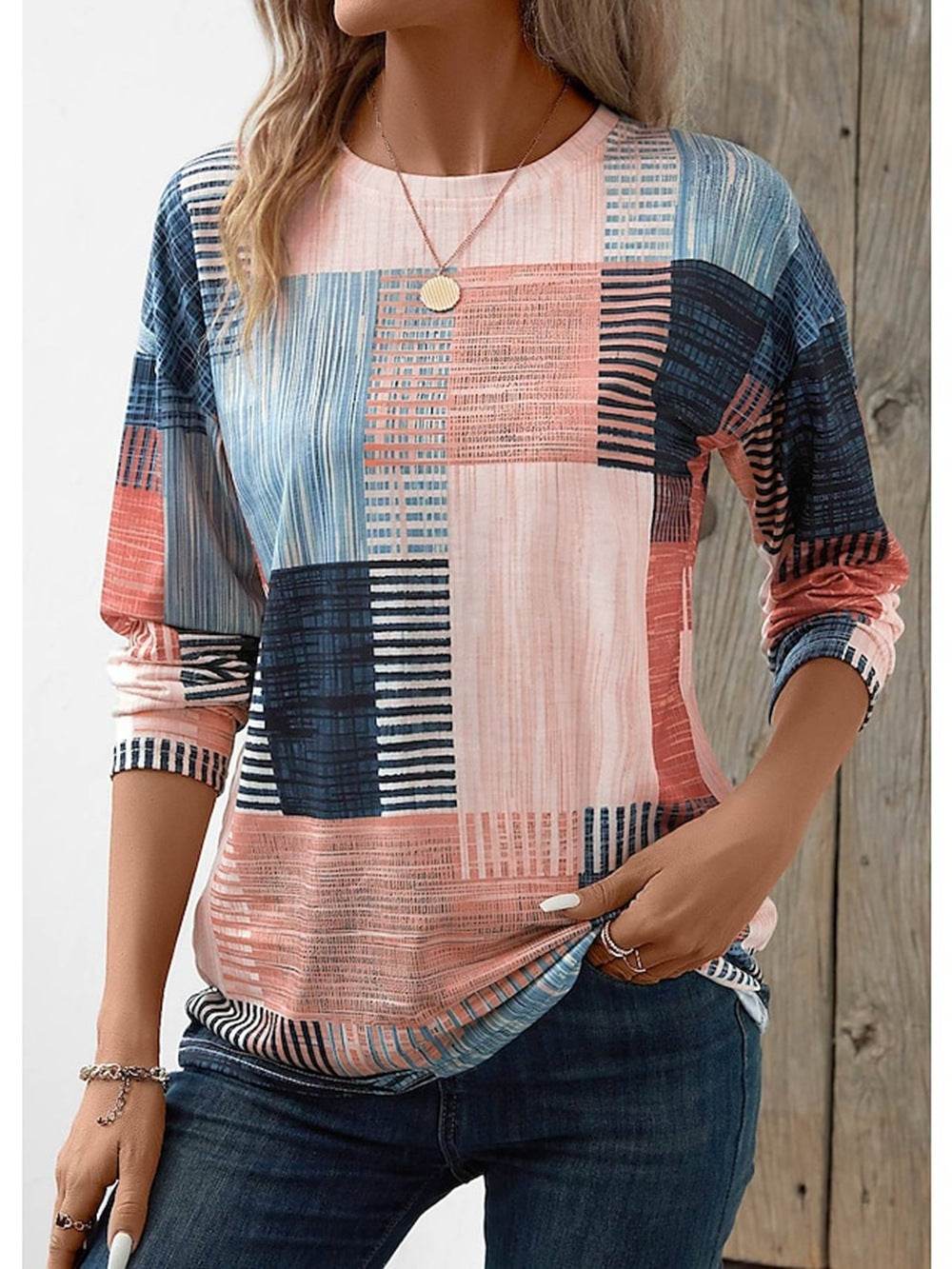 Women's Geometric 3D Digital Printed Loose Long Sleeves Sweater - MYLUXURY LANE ENTERPRISE