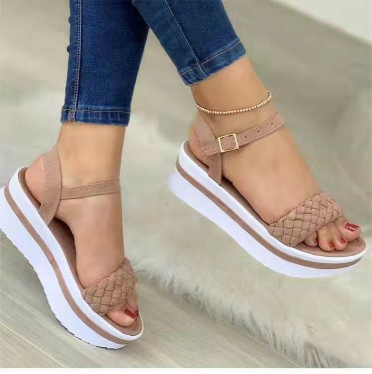 Weave Style Sandals Thick-bottomed Braided One Word Buckle Strap Shoes Women - MYLUXURY LANE ENTERPRISE