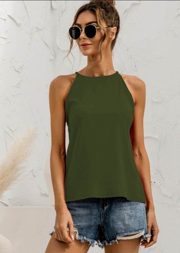 Spring And Summer Sleeveless Halter Pure Color All-matching Vest - MYLUXURY LANE ENTERPRISE