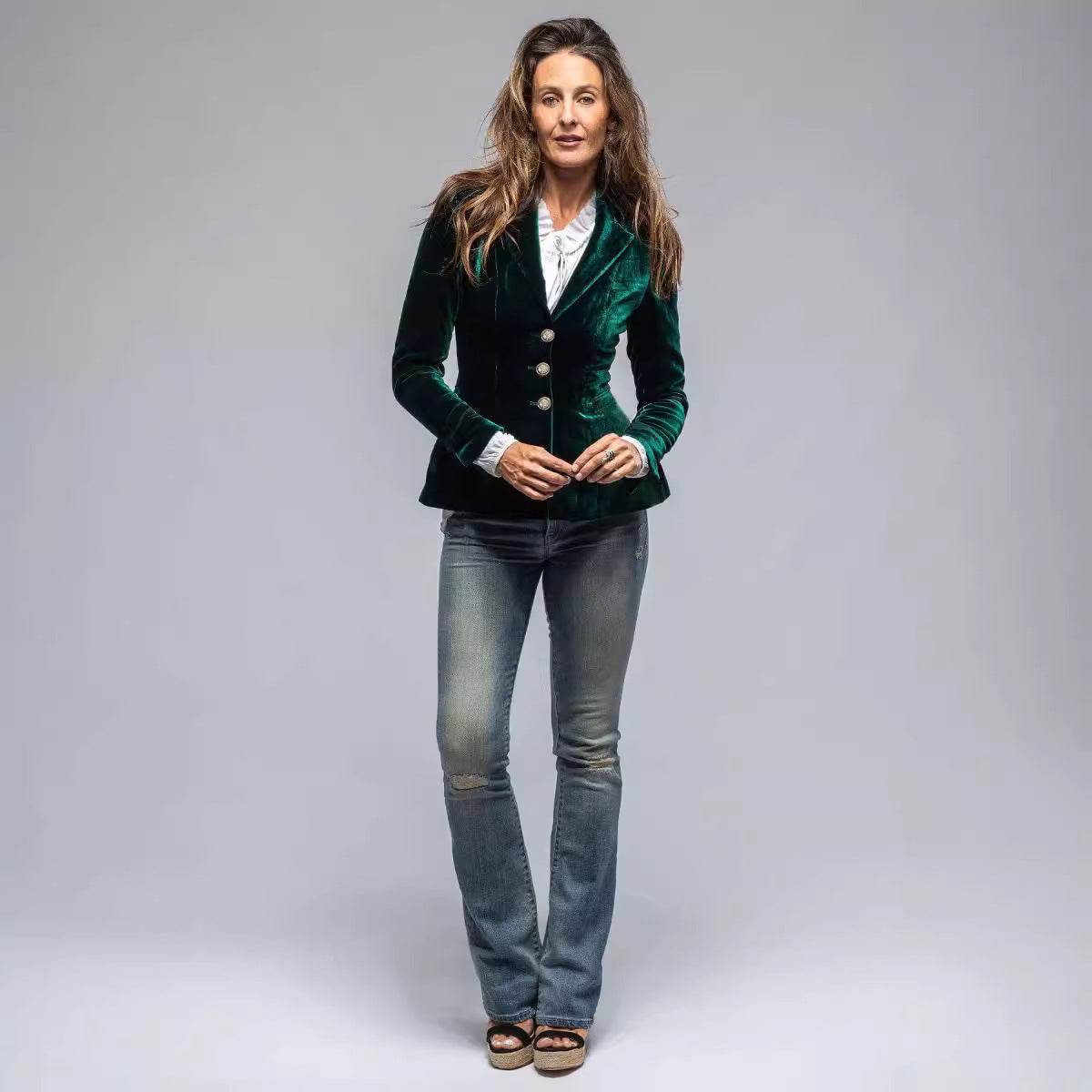 Velvet Small Suit Women's Jacket European And American Retro Pocket Long Sleeve - MYLUXURY LANE ENTERPRISE