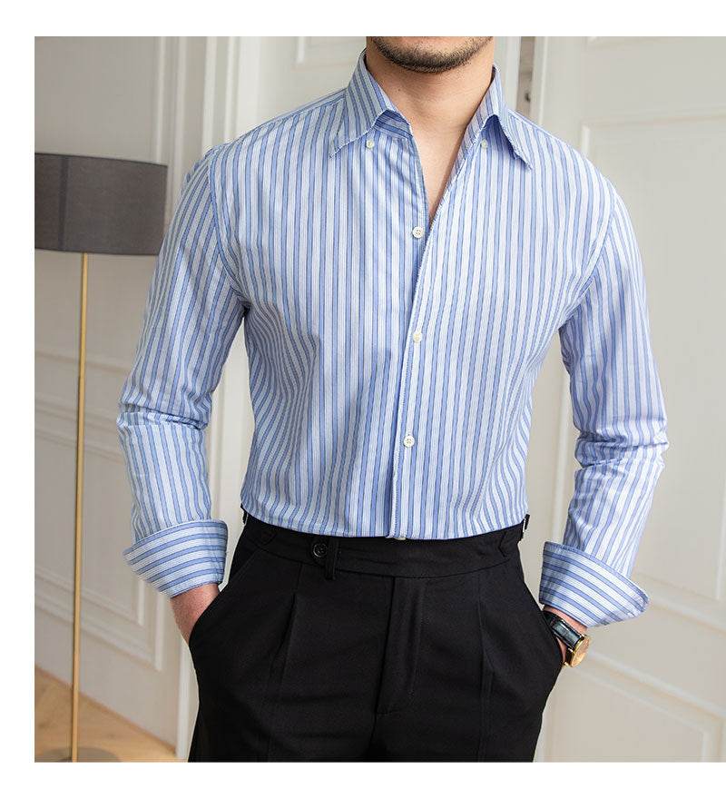 One-piece Collar Striped Shirt Men's Cotton Breathable Casual Shirt - MYLUXURY LANE ENTERPRISE