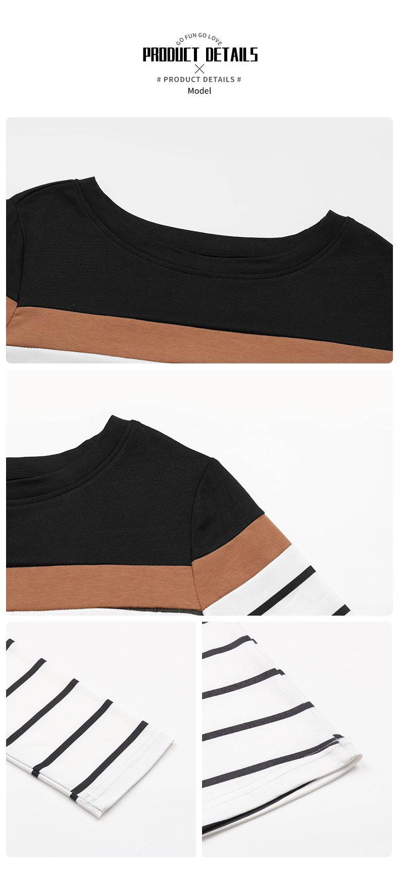 Leisure Top Pullover Patchwork Round Neck Long-sleeved Striped T-shirt - MYLUXURY LANE ENTERPRISE