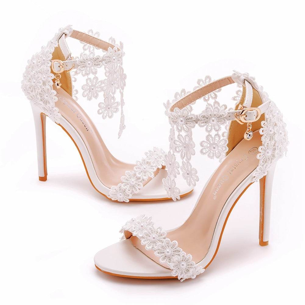 Tassel Sandals White Word Buckle High Heels - MYLUXURY LANE ENTERPRISE