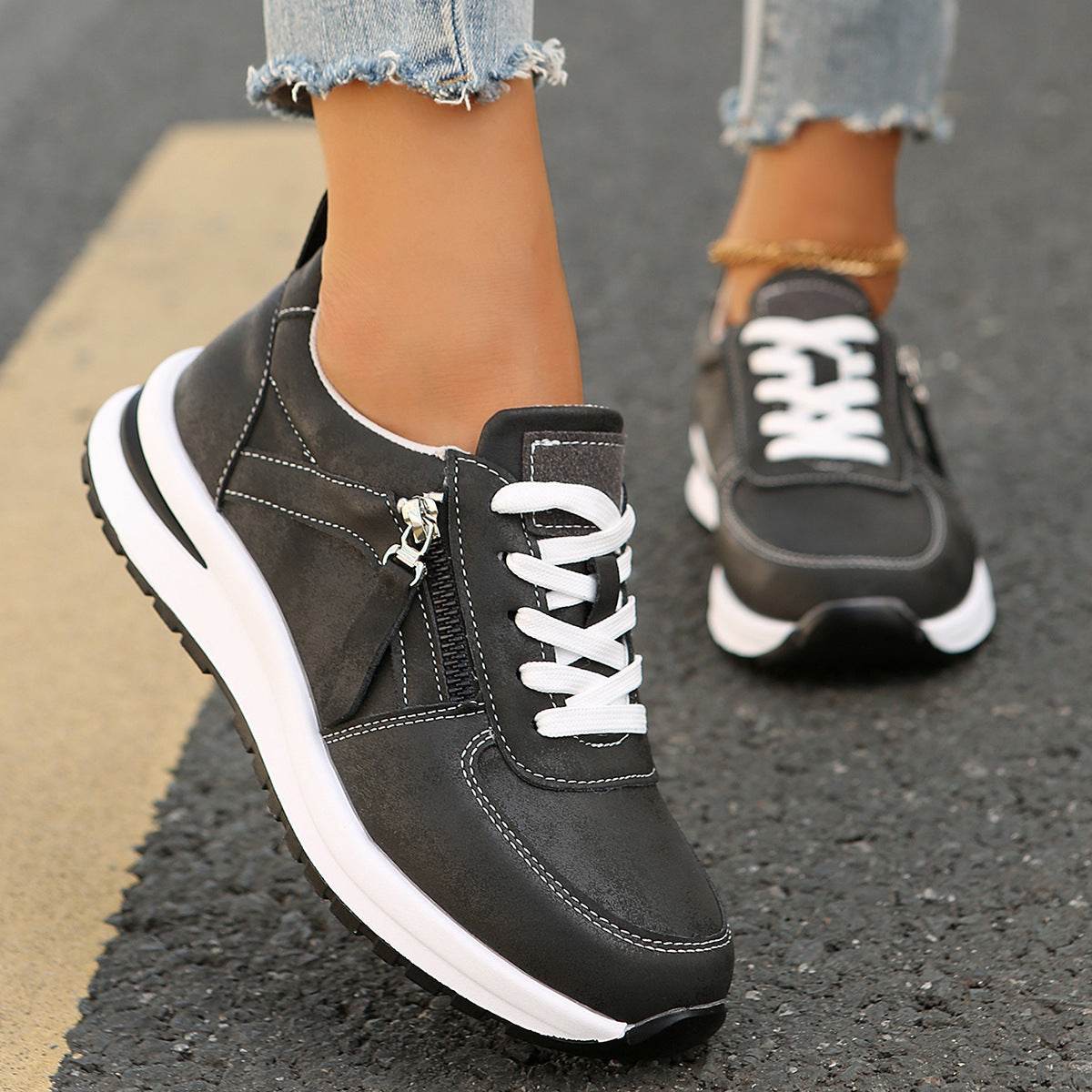 Fashion Solid Color Front Lace-up Women's Shoes - MYLUXURY LANE ENTERPRISE