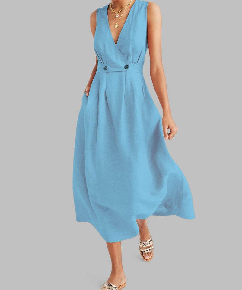 Plus Size Sleeveless Long Cotton And Linen Dress - MYLUXURY LANE ENTERPRISE