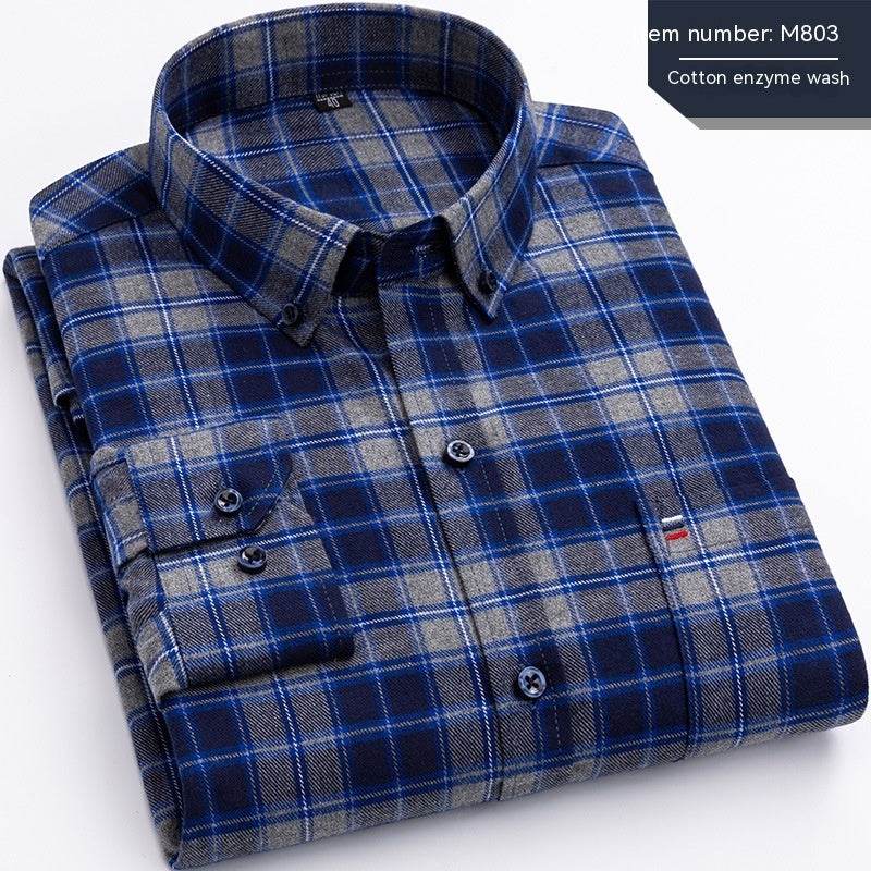 Retro Casual Brushed Cotton Plaid Enzyme Wash Embroidered Shirt - MYLUXURY LANE ENTERPRISE