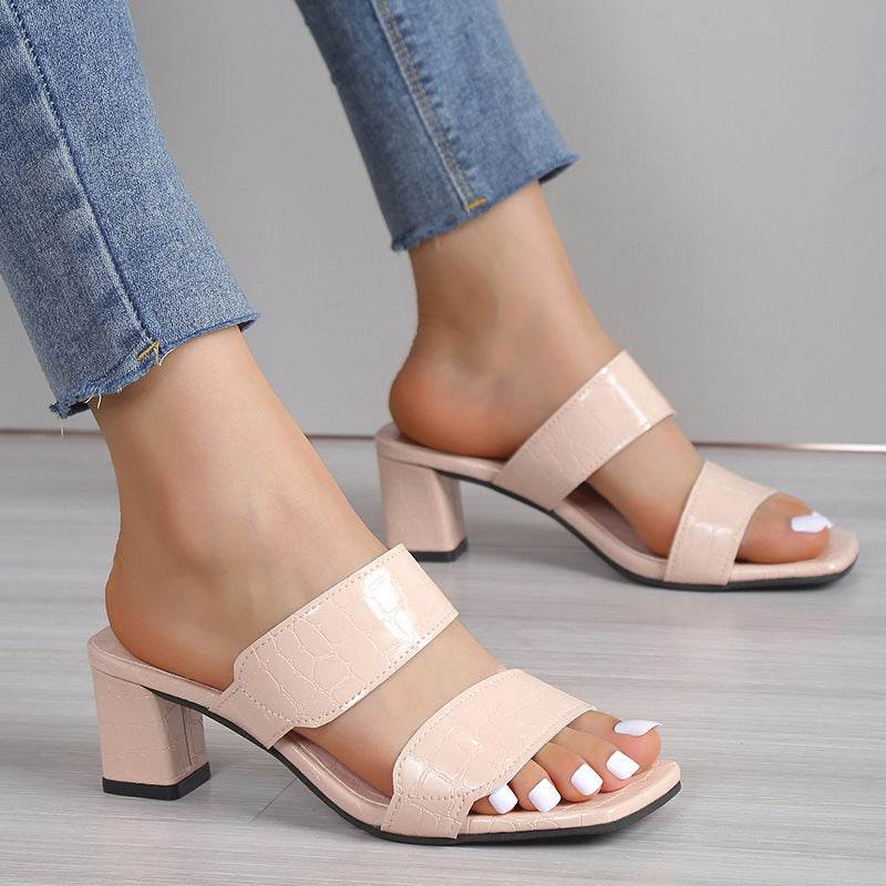 Stone Pattern Women's Sandals Summer Chunky Heel Open Toe Casual Slippers - MYLUXURY LANE ENTERPRISE