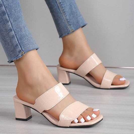 Stone Pattern Women's Sandals Summer Chunky Heel Open Toe Casual Slippers - MYLUXURY LANE ENTERPRISE