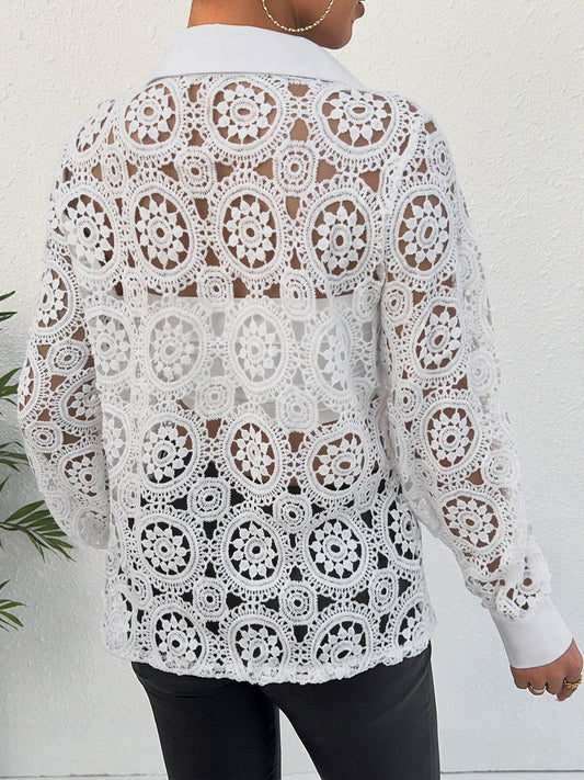 New Long Sleeve Lace V-neck Women's Shirt - MYLUXURY LANE ENTERPRISE