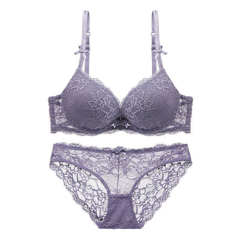 Lace Top Thin Bottom Thick Sponge Cup Push Up Bra Set - MYLUXURY LANE ENTERPRISE
