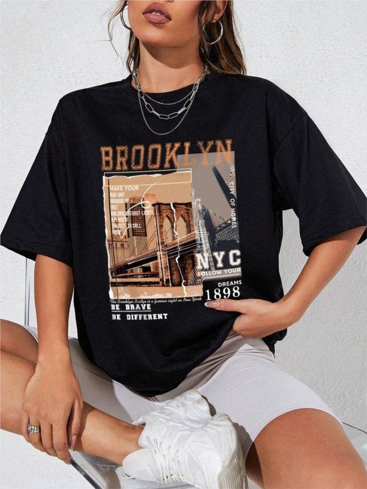 Spring Women's Cotton T-shirt Letter Short Sleeve - MYLUXURY LANE ENTERPRISE