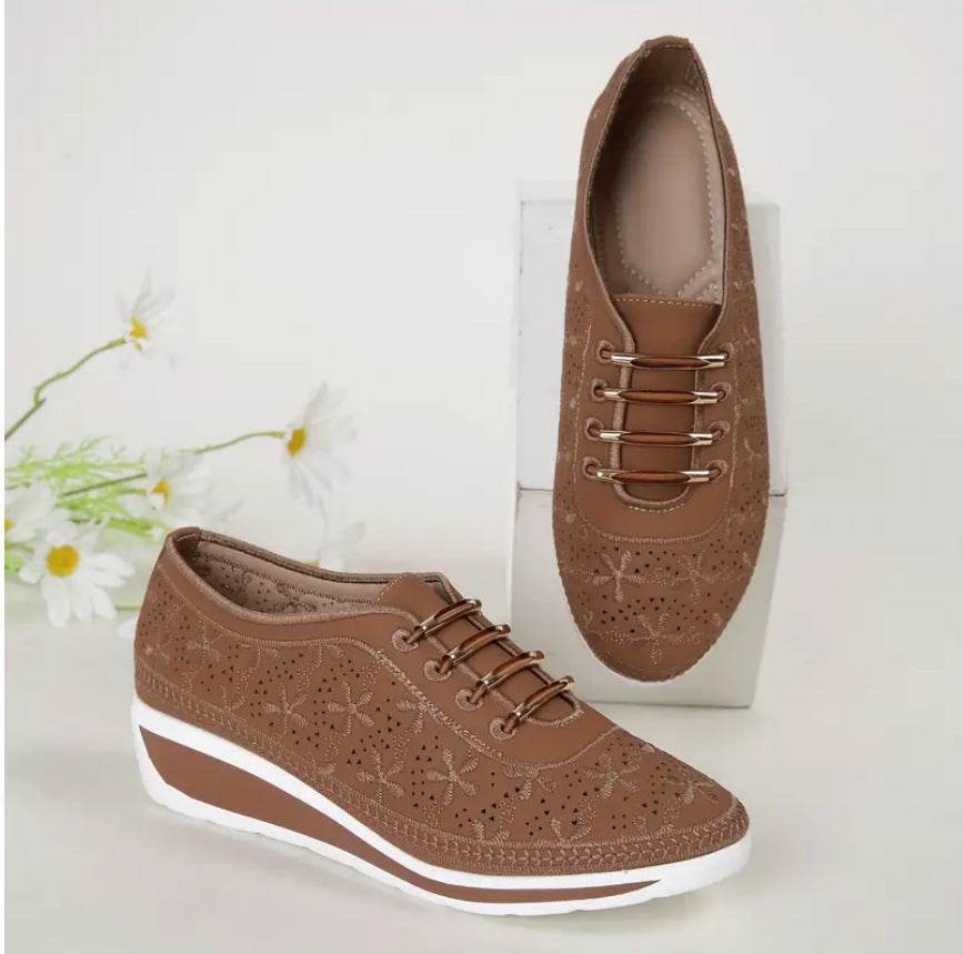 Female Wedge Hollow-out Lace-up Casual Shoes - MYLUXURY LANE ENTERPRISE