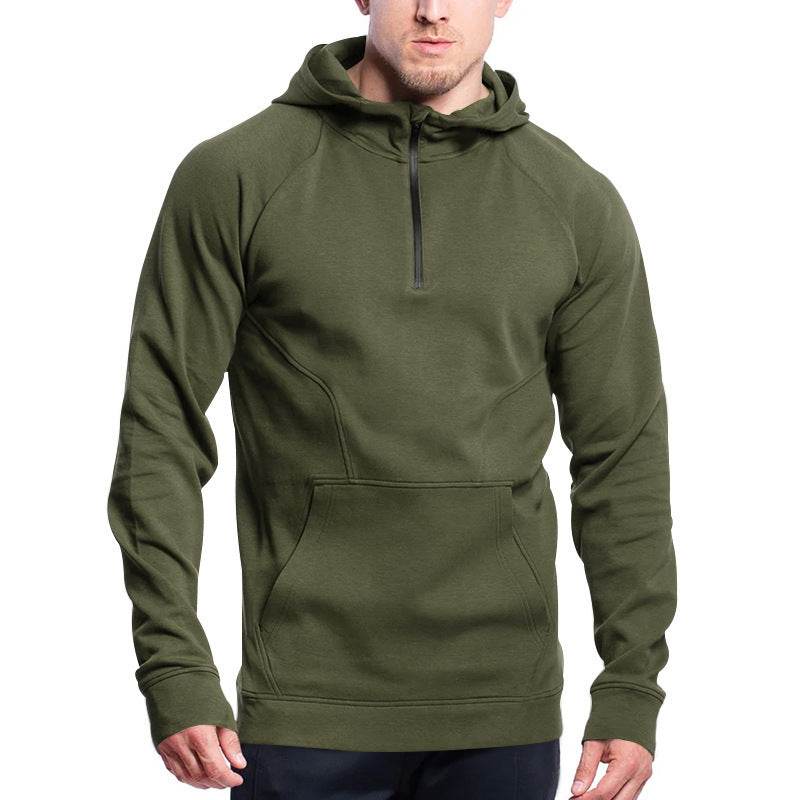 Cross-border Ebay New Long Sleeve Sweater Leisure Pullover Hooded Half Zipper Block Brushed Hoody Men - MYLUXURY LANE ENTERPRISE