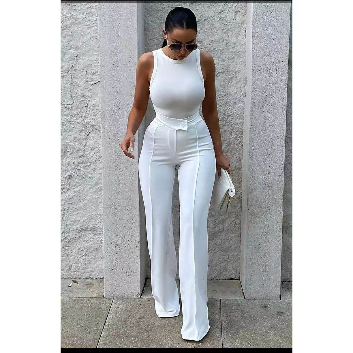 New Women's Clothing Hot Girl Temperament Slimming White High-waist Straight-leg Pants - MYLUXURY LANE ENTERPRISE