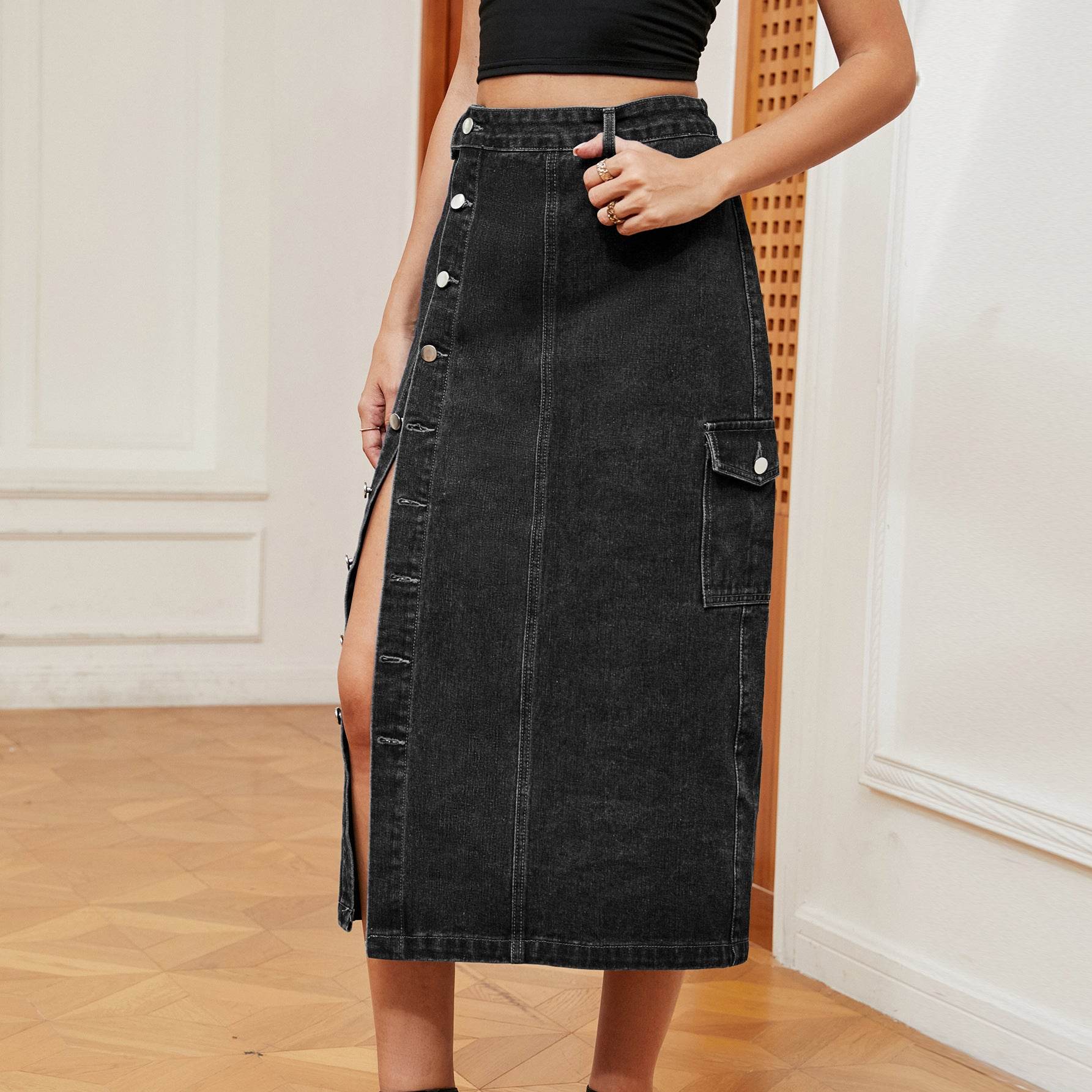 European And American Hot Girls Half Elastic Denim Cargo Pants Casual Skirt - MYLUXURY LANE ENTERPRISE