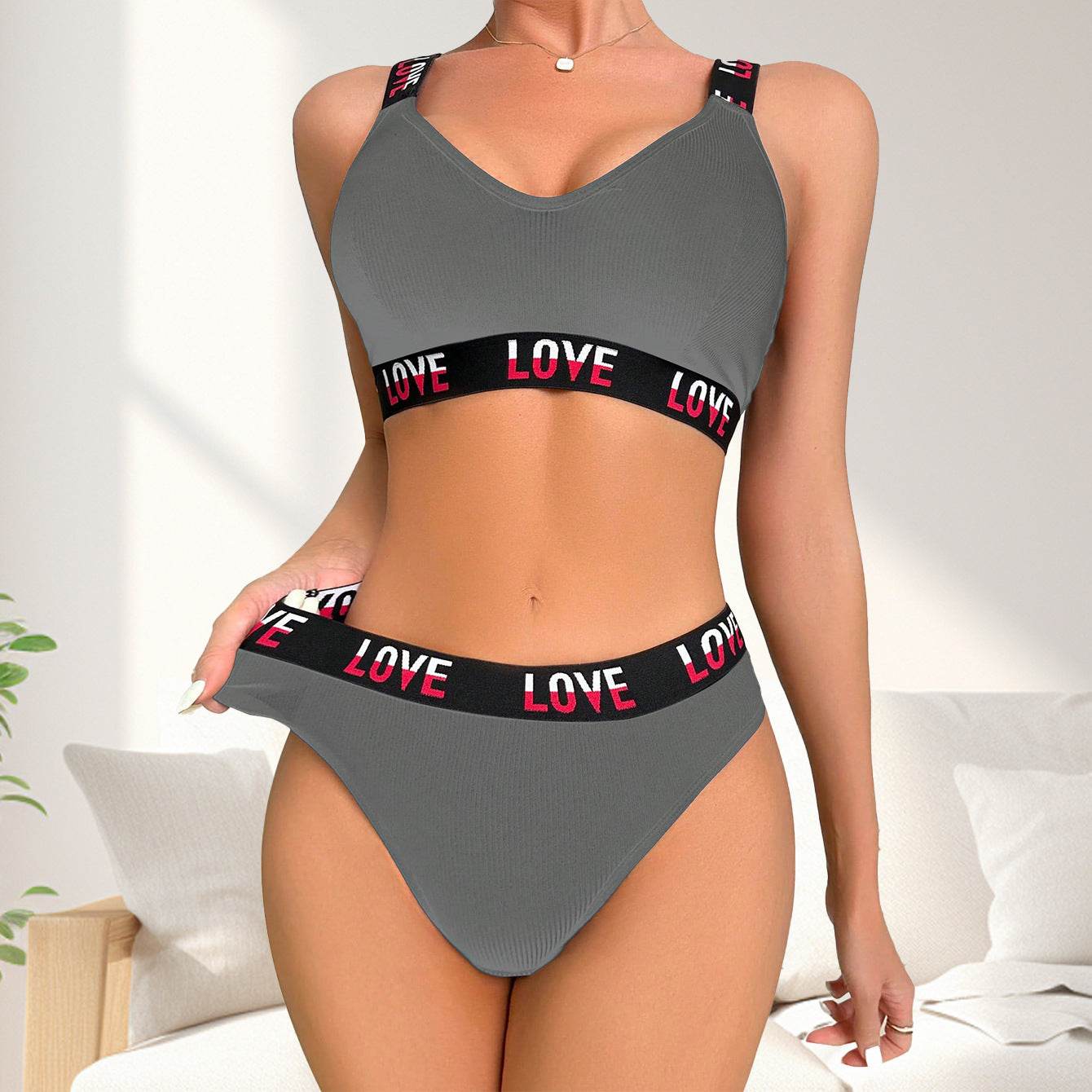 Sports Underwear Deep V T-back Contrast Color Letters - MYLUXURY LANE ENTERPRISE