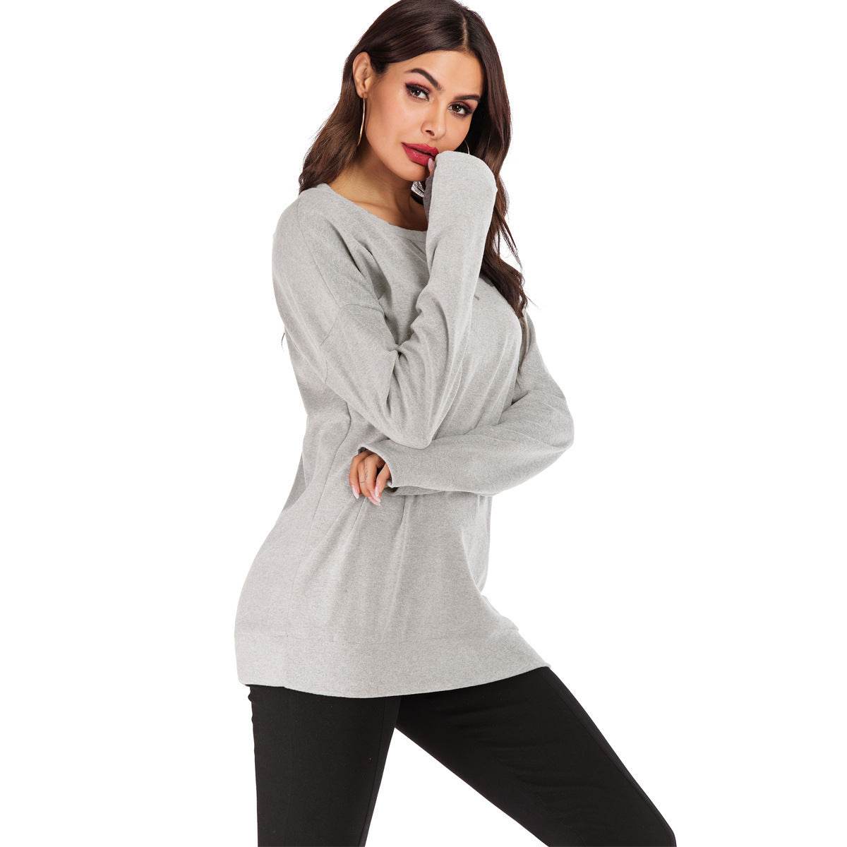 Women's Fashion Pullover Round Neck Long Sleeve - MYLUXURY LANE ENTERPRISE