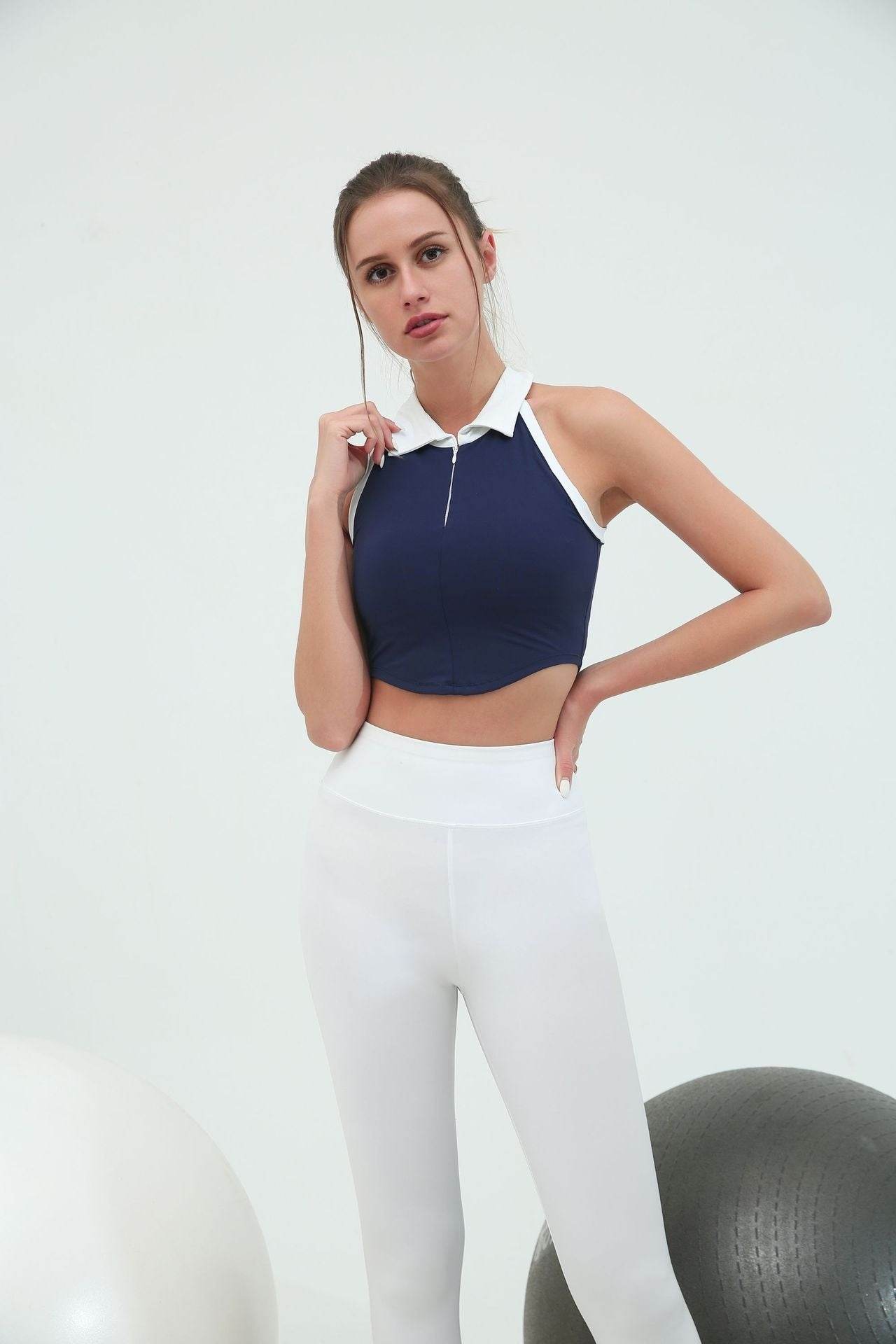Contrast Color Lapels Zipper Quick-drying High Elastic With Chest Pad Running Yoga Jacket - MYLUXURY LANE ENTERPRISE