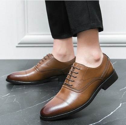 Business Leather Shoes Men's Formal Wear Oxford Pure Color Tied - MYLUXURY LANE ENTERPRISE