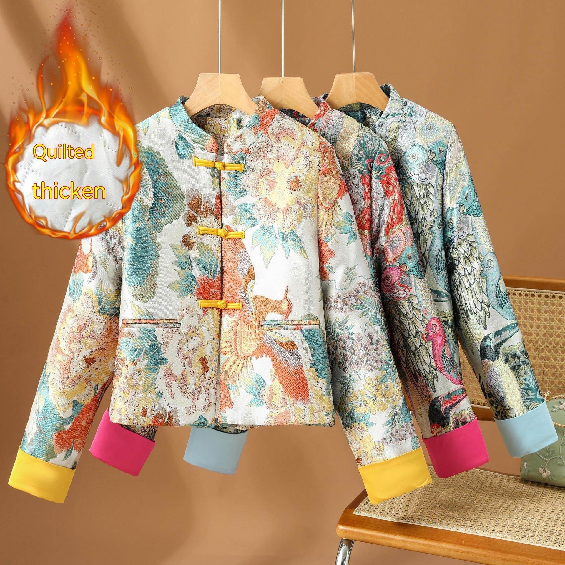 For The Sake Of Beauty Jacquard Buckle Round Neck Vintage Coat - MYLUXURY LANE ENTERPRISE