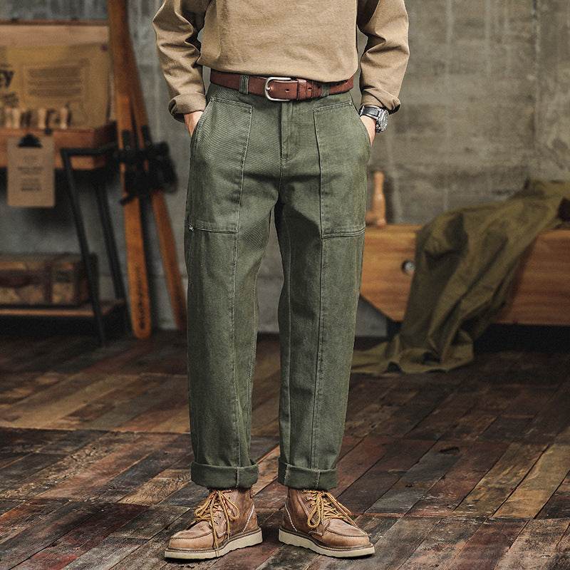 Retro Army Green Casual Pants Men's Loose Straight Cargo Pants - MYLUXURY LANE ENTERPRISE