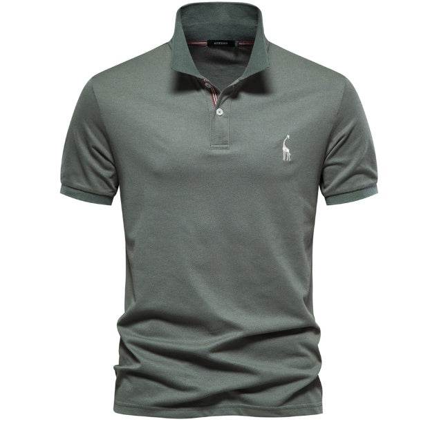 Deer Embroidered Men's T-shirt Solid Color Polo Collar Basic Style Short-sleeved Shirt Men - MYLUXURY LANE ENTERPRISE