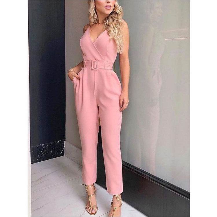 Solid Color Vneck Urban Casual Sexy Jumpsuit - MYLUXURY LANE ENTERPRISE