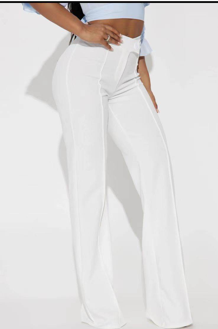 New Women's Clothing Hot Girl Temperament Slimming White High-waist Straight-leg Pants - MYLUXURY LANE ENTERPRISE