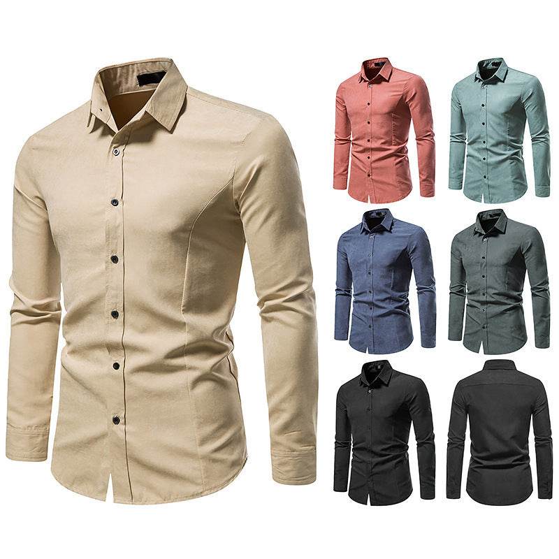 Men's Solid Color Vintage Long Sleeve Shirt Slim Top - MYLUXURY LANE ENTERPRISE