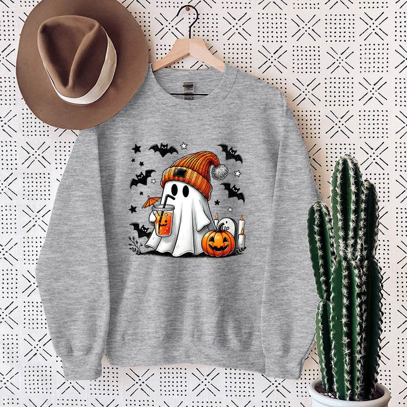 Women's Sweatshirt Halloween Ghost Pumpkin Bat Print Pullover - MYLUXURY LANE ENTERPRISE