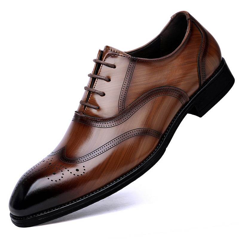 Formal Leather Shoes British Men Brogue Pointed-toe Lace - MYLUXURY LANE ENTERPRISE