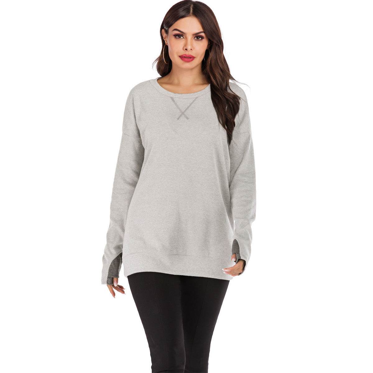 Women's Fashion Pullover Round Neck Long Sleeve - MYLUXURY LANE ENTERPRISE