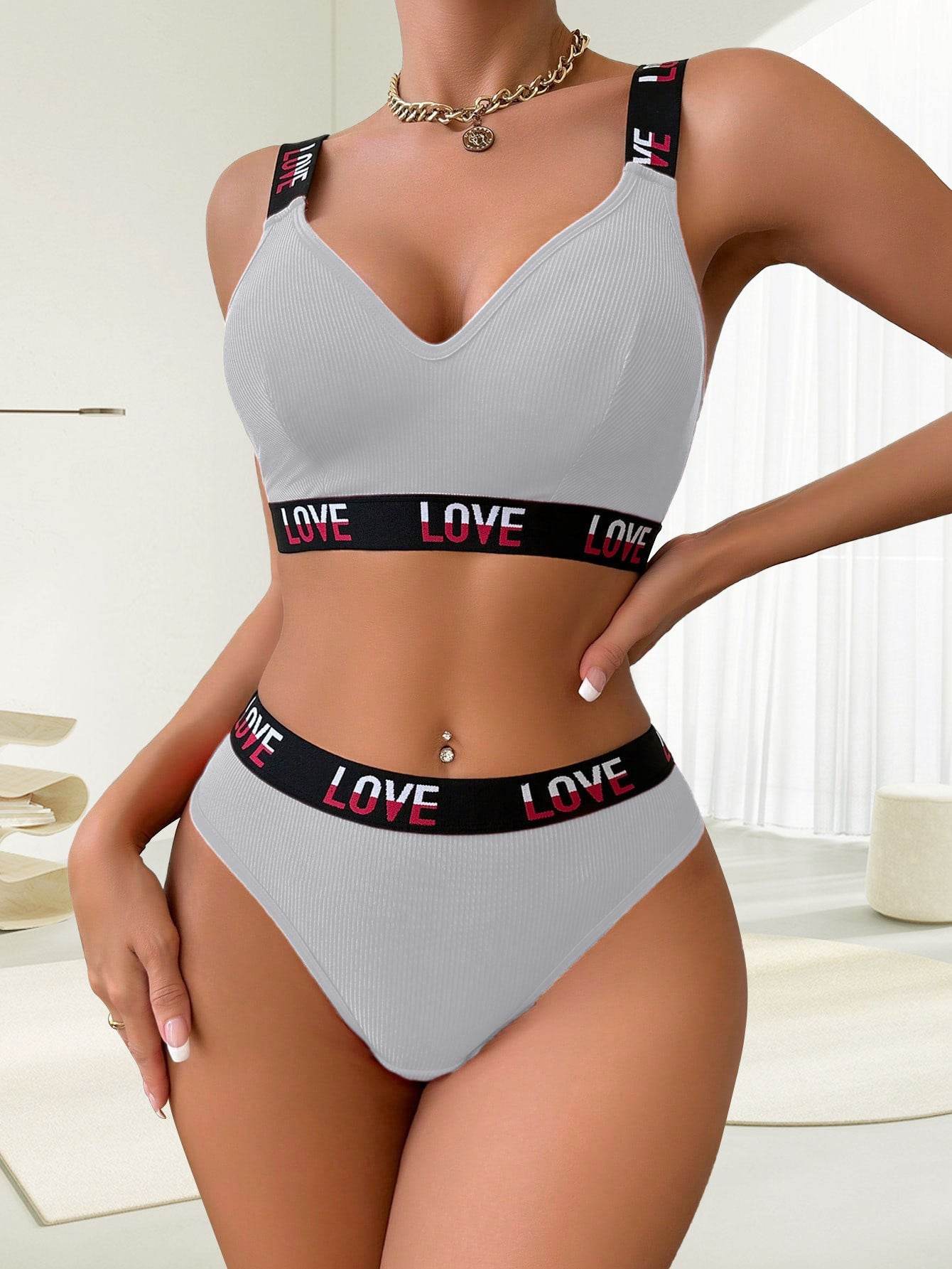 Sports Underwear Deep V T-back Contrast Color Letters - MYLUXURY LANE ENTERPRISE