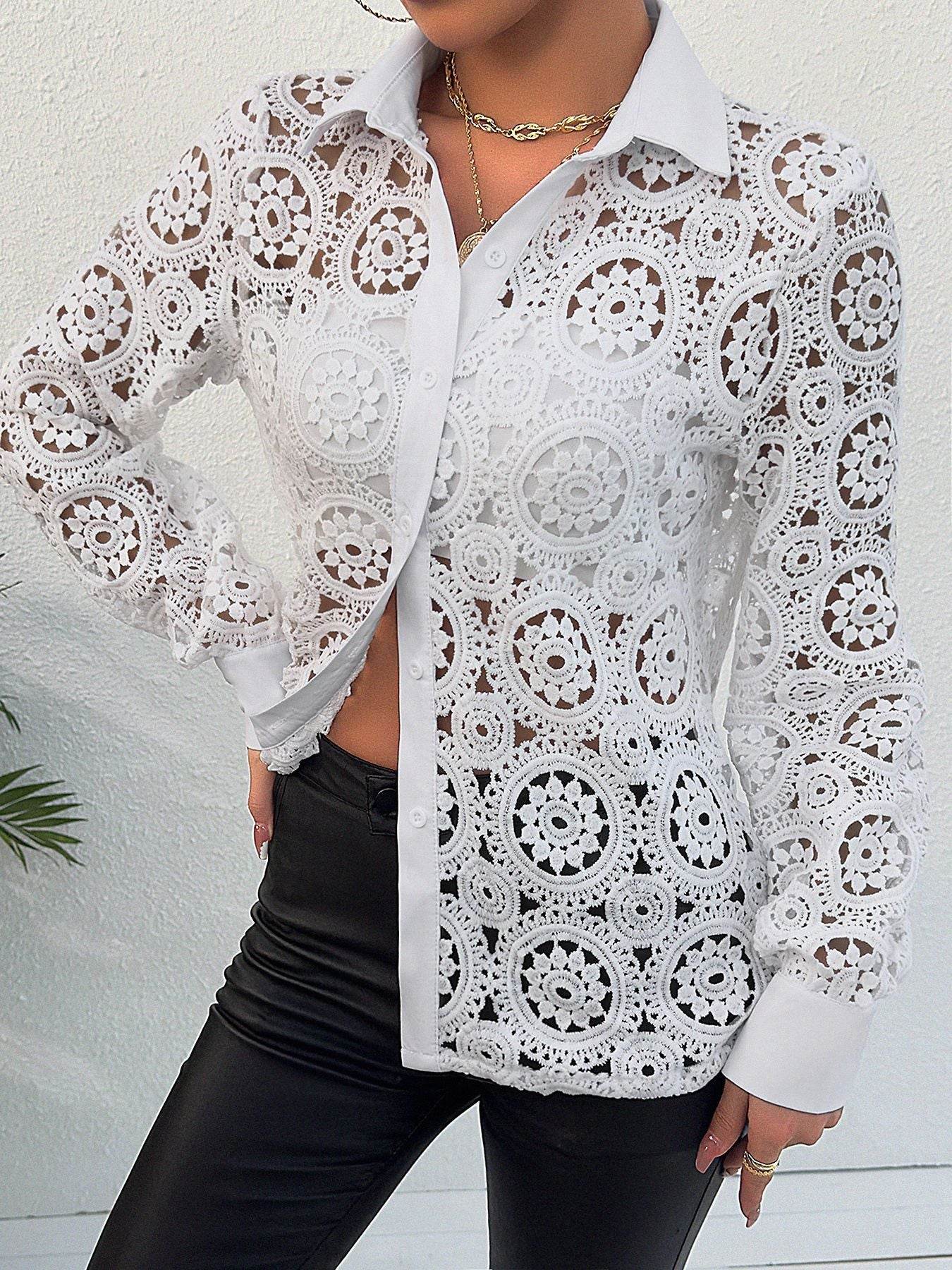 New Long Sleeve Lace V-neck Women's Shirt - MYLUXURY LANE ENTERPRISE