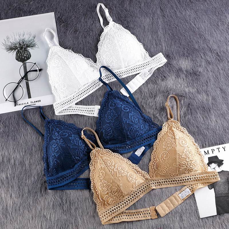 Wireless Lace Triangle Cup Push Up Bra for Women - Removable Padded, Medium Support, Preppy Style, Solid Color, Knit Fabric, Hand Washable - MYLUXURY LANE ENTERPRISE