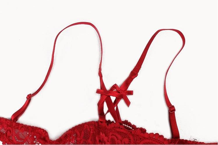 9177 Three-piece Set Sexy Lace Lingerie Push Up Bra Half Cup Garter Bra Set - MYLUXURY LANE ENTERPRISE