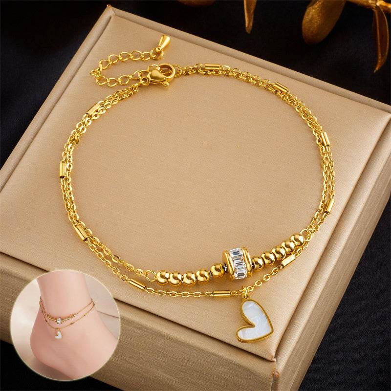 Fashion Jewelry Boho Classic Love Heart Ankle Chain Double Layer Chain Bracelet Anklet Charm Tassel Leg Chain On Foot Chain Women Party Jewelry Accessories - MYLUXURY LANE ENTERPRISE