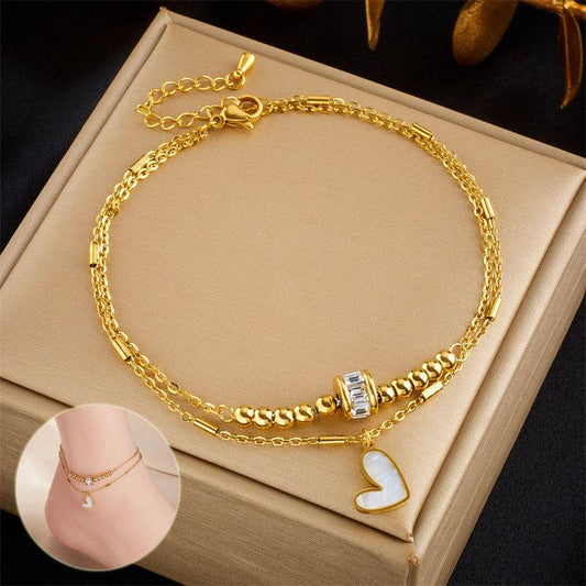 Fashion Jewelry Boho Classic Love Heart Ankle Chain Double Layer Chain Bracelet Anklet Charm Tassel Leg Chain On Foot Chain Women Party Jewelry Accessories - MYLUXURY LANE ENTERPRISE