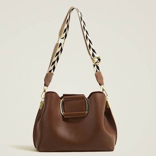 Crossbody Wide Shoulder Strap Portable Bucket Bag - MYLUXURY LANE ENTERPRISE