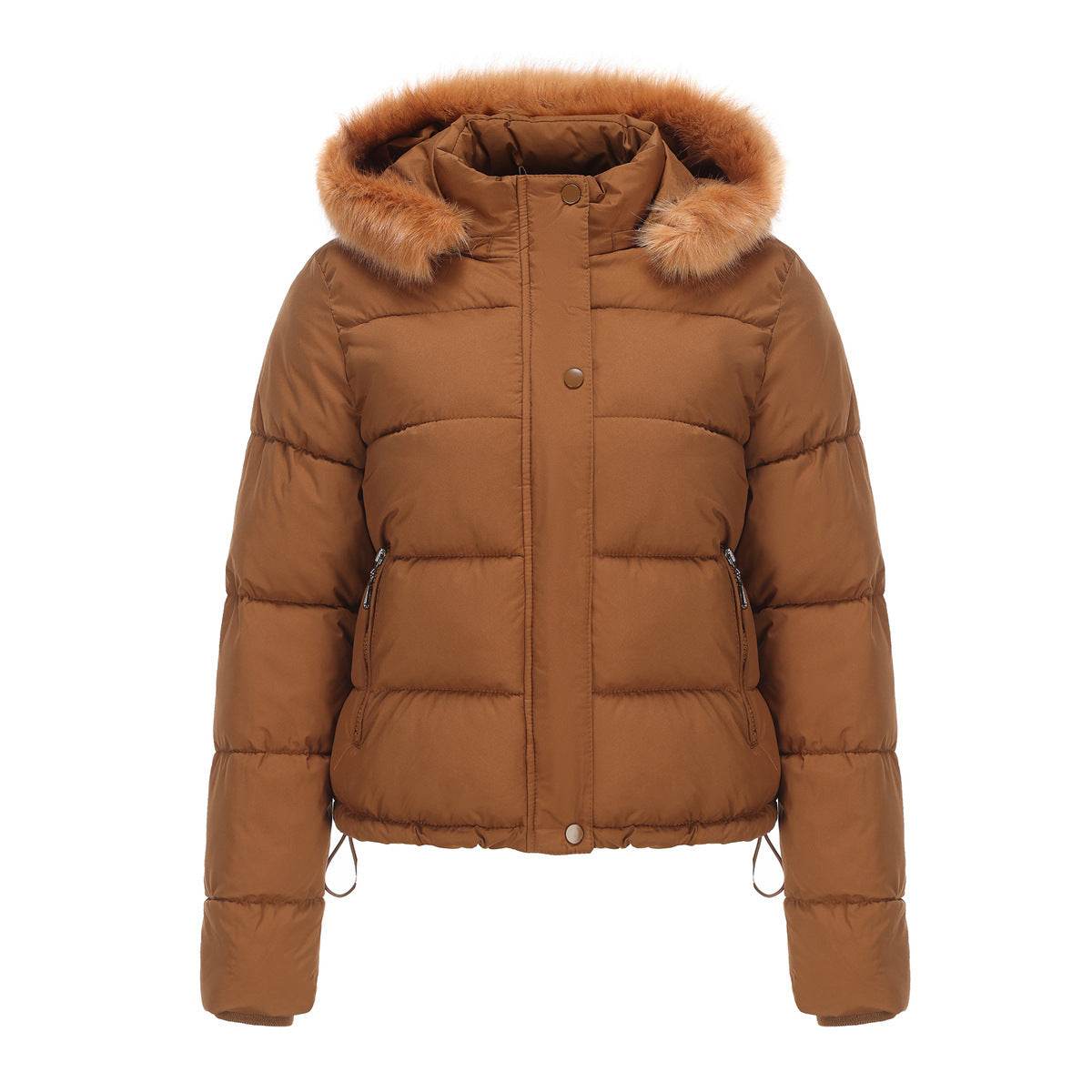 Autumn And Winter Warm Ladies Short Velvet Detachable Hat Long Sleeve Cotton Coat - MYLUXURY LANE ENTERPRISE