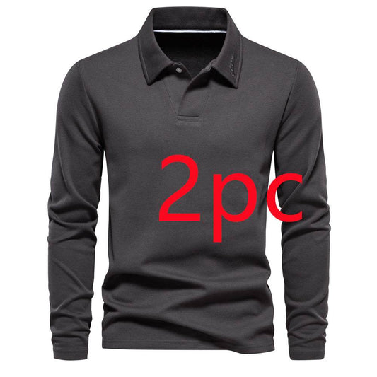 Fashion Lapel Long-sleeved Polo Shirt Men's Casual Solid Color Tops Clothing - MYLUXURY LANE ENTERPRISE